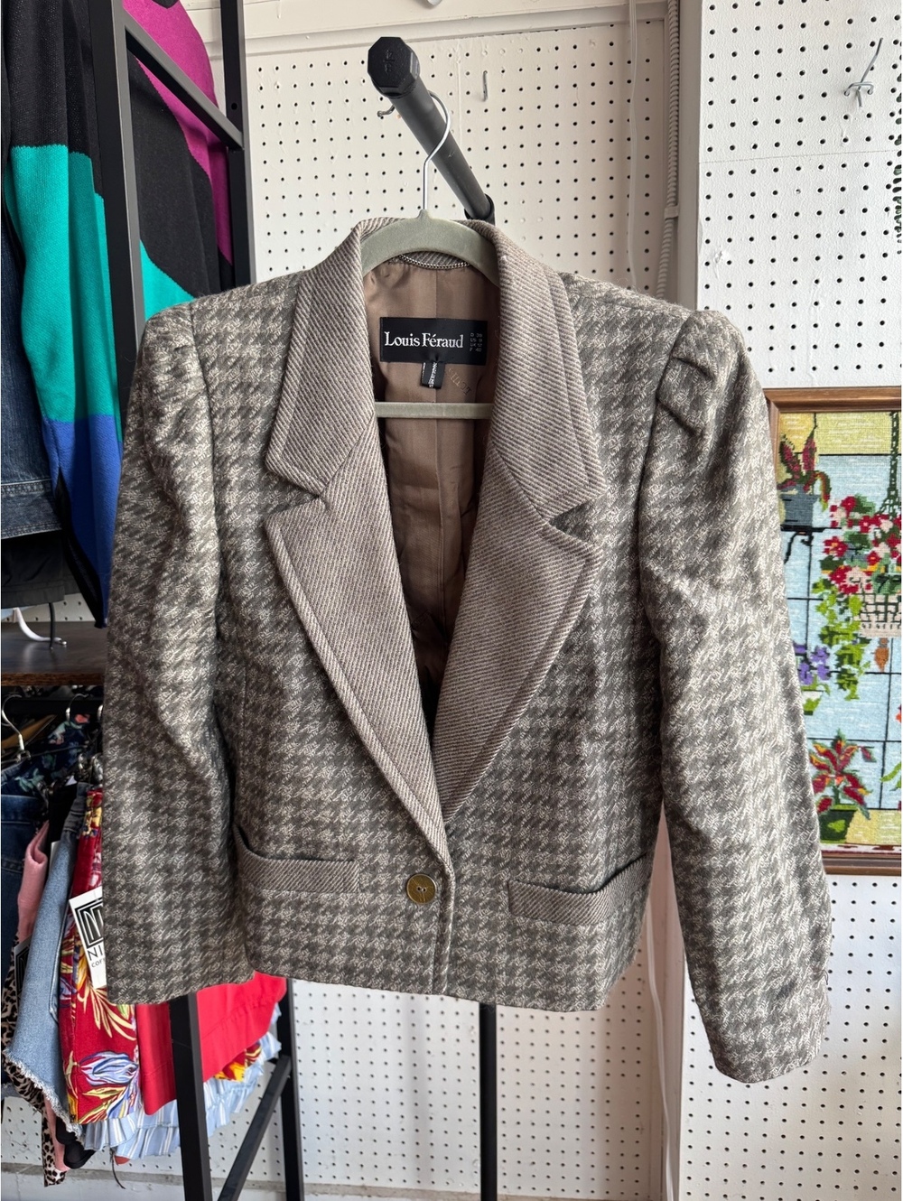 Louis Féraud Women's Wool Houndstooth Blazer Jacket Size US 8